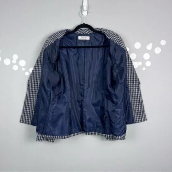 Tahari Arthur S. Levine Tweed Blazer Size 16 Navy Wool Blend Gold Zip - Picture 7 of 10